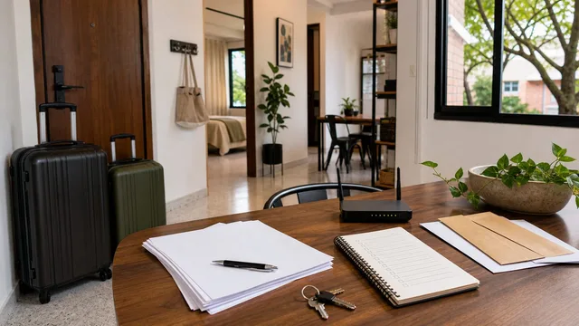 Long-term rental paperwork and keys in a Laureles apartment