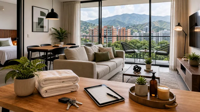Premium Airbnb management setup in a furnished Medellin apartment