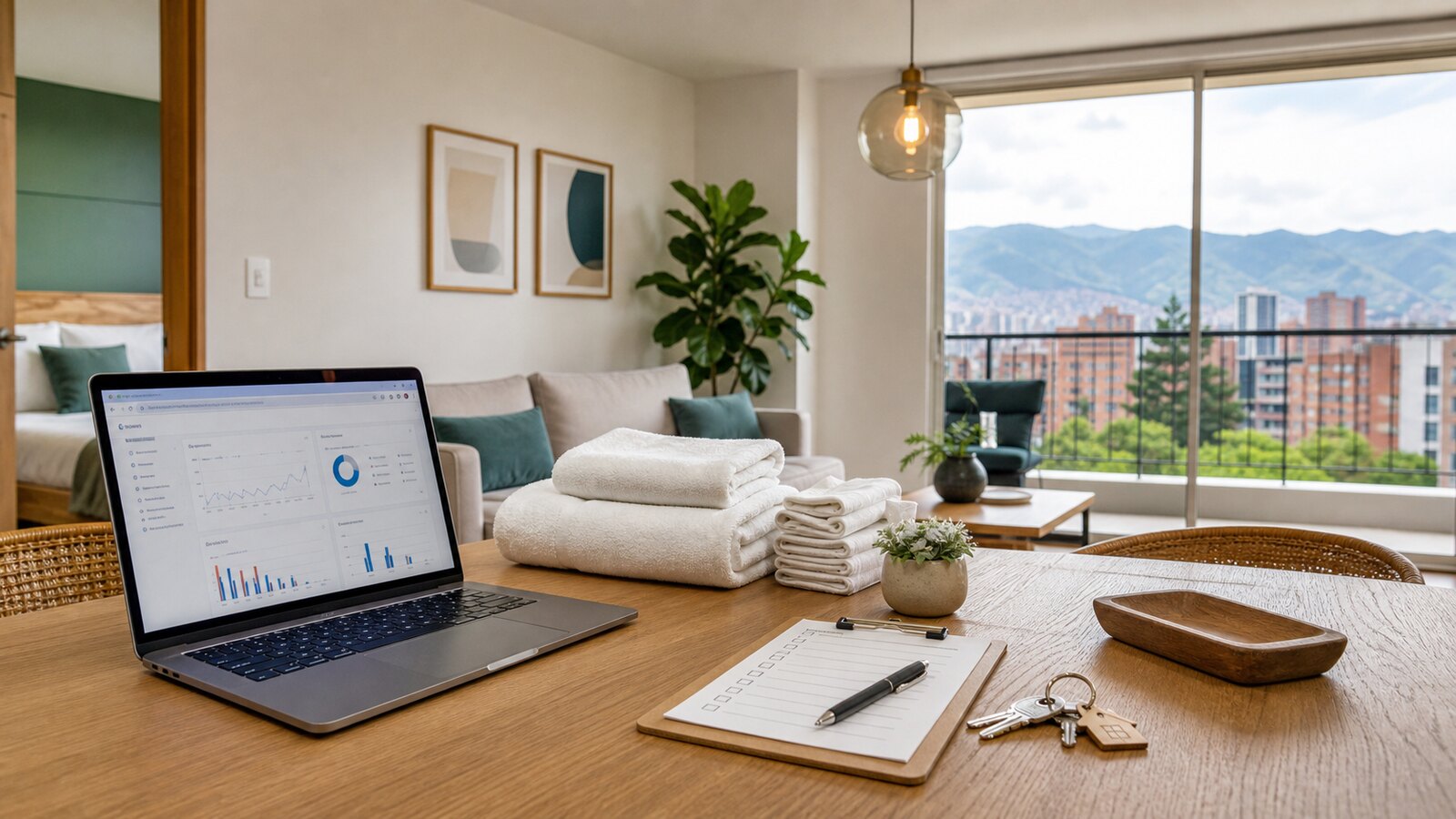 Airbnb property management setup in a furnished Medellin apartment